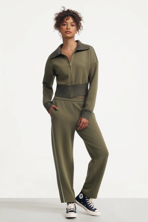 The Zip-Front Knit Jacket - Olive Taupe
