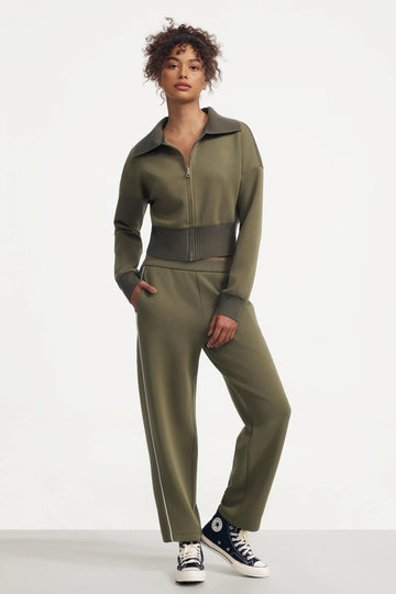 The Zip-Front Knit Jacket - Olive Taupe