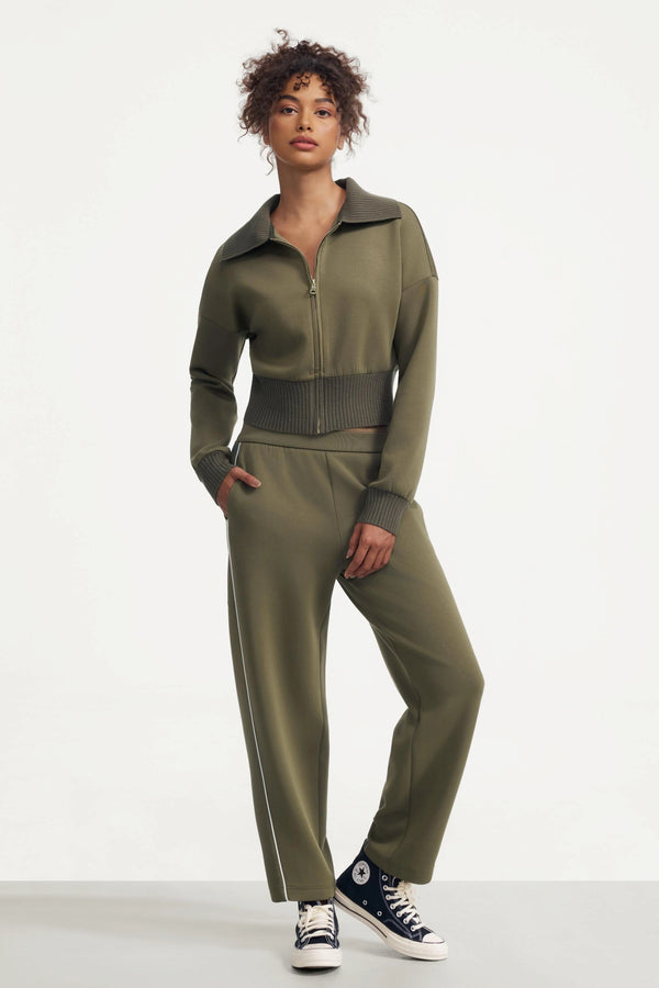 The Zip-Front Knit Jacket - Olive Taupe