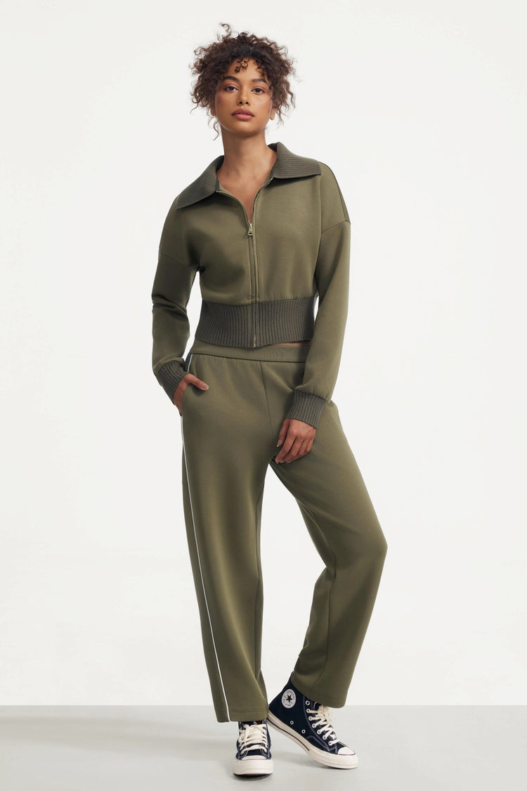 The Zip-Front Knit Jacket - Olive Taupe