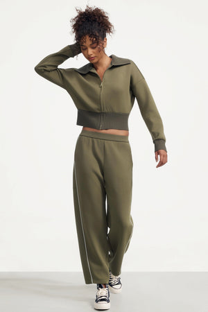 The Zip-Front Knit Jacket - Olive Taupe