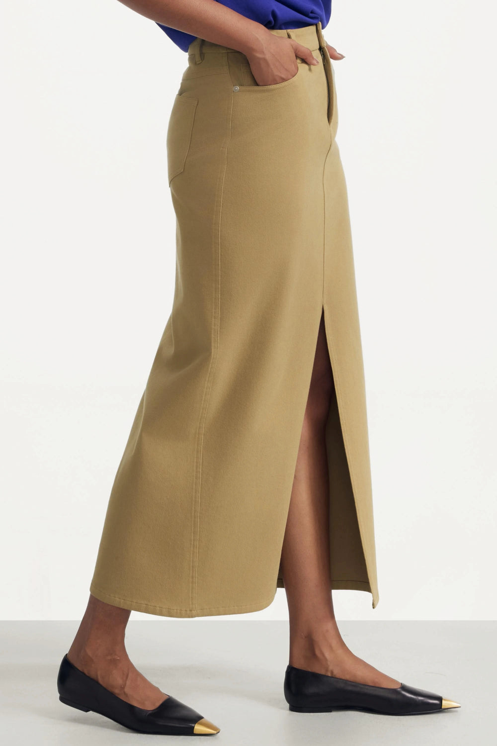 Stetch Denim Maxi Skirt - Soft Camel