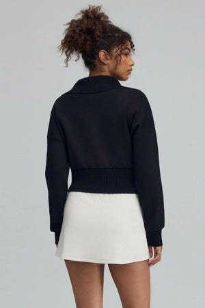 The Zip-Front Knit Jacket - Obsidian Black