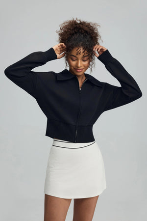 The Zip-Front Knit Jacket - Obsidian Black