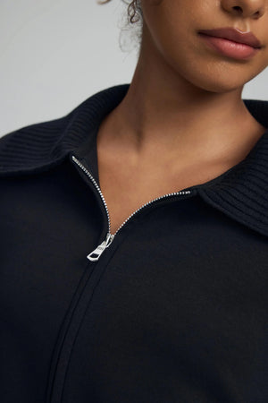 The Zip-Front Knit Jacket - Obsidian Black