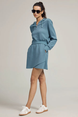 Women's Cropped Half-Zip Hoodie - Slate Blue