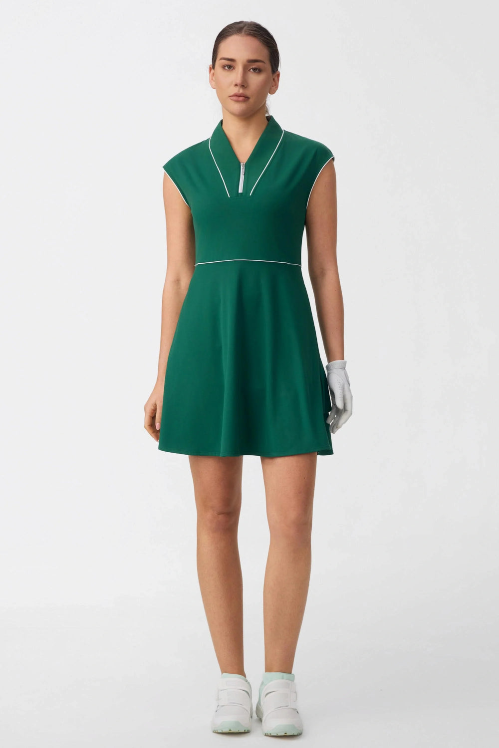 Women’s Cap Sleeve Zip-Front Golf Dress 36“ - Pine Green
