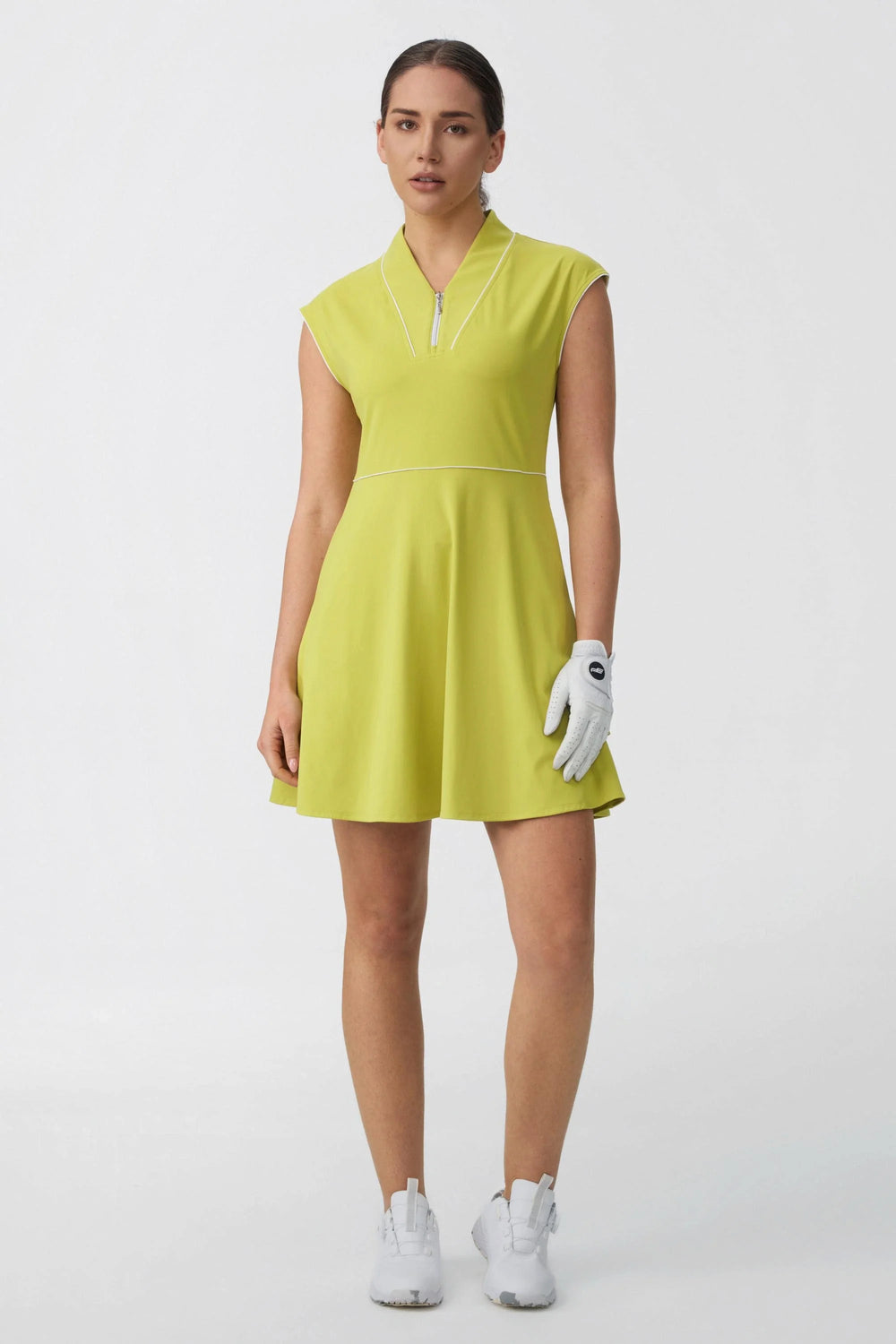 Women’s Cap Sleeve Zip-Front Golf Dress 36“ - Citron Yellow