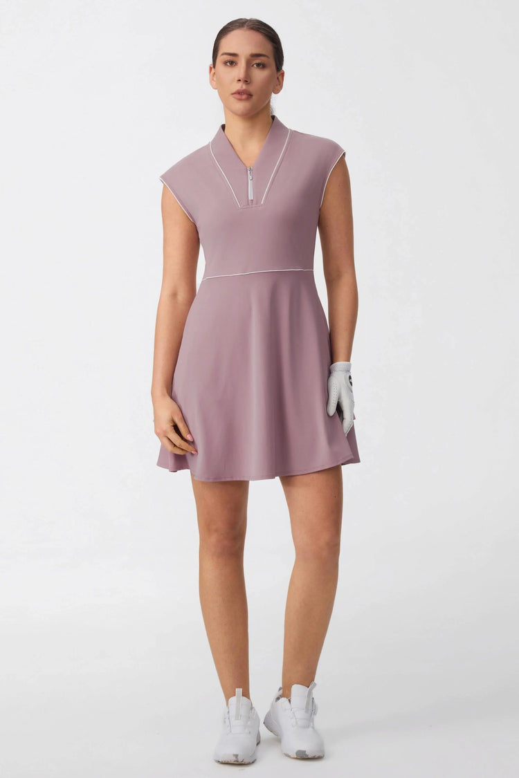 Women’s Cap Sleeve Zip-Front Golf Dress 36“ - Soft Mauve