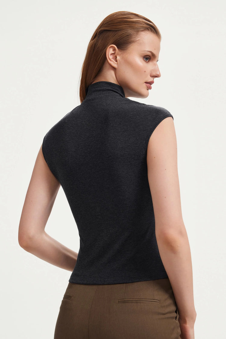 The Sculpting Mock-Neck Top - Charcoal Grey