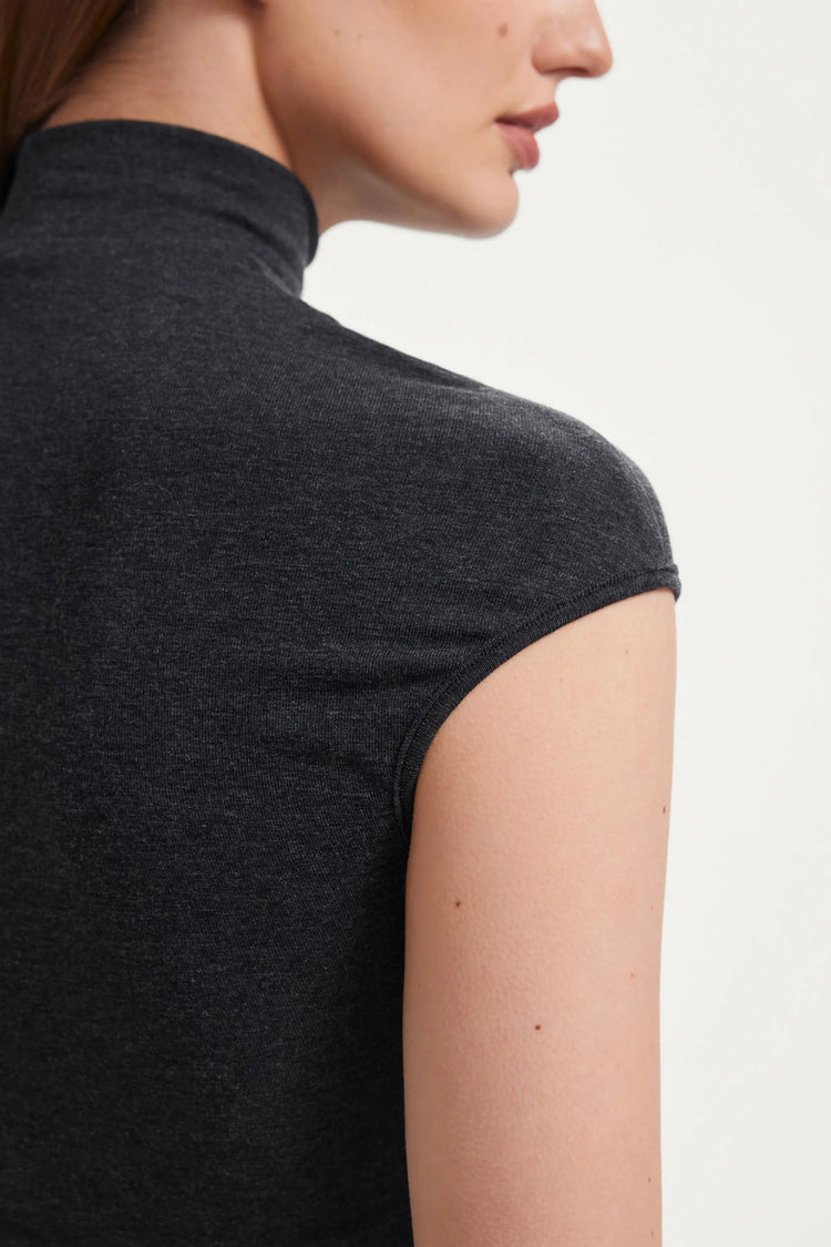 The Sculpting Mock-Neck Top - Charcoal Grey