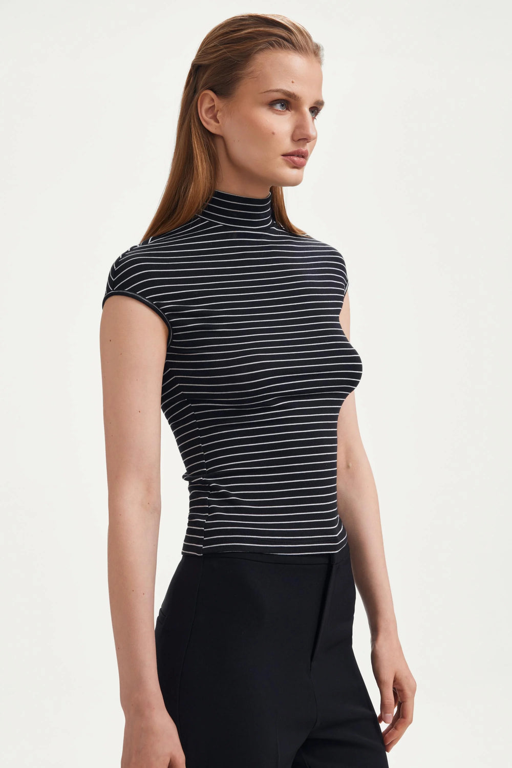 The Sculpting Mock-Neck Top - Chocolate Stripe