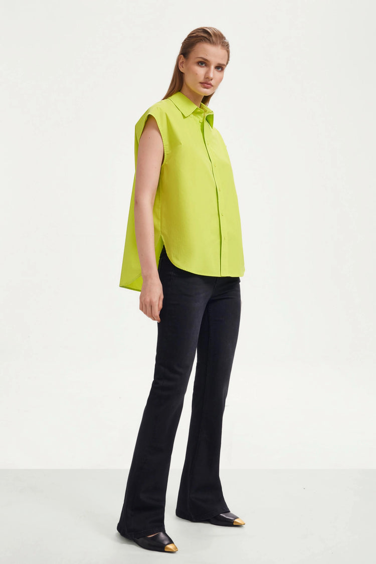 The Structured Sleeveless Button-Down - Acid Yellow