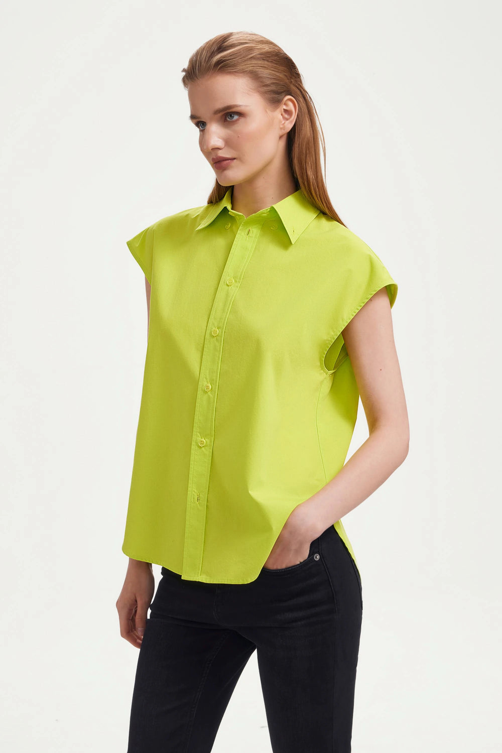 The Structured Sleeveless Button-Down - Acid Yellow