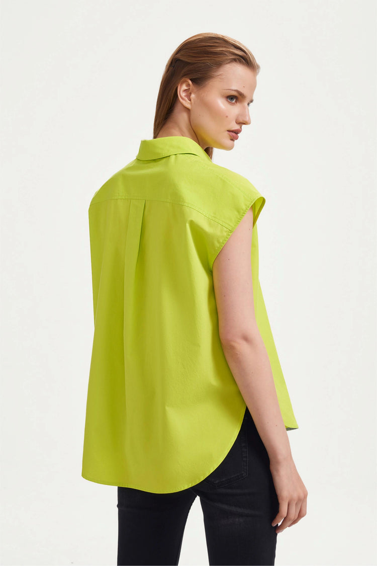 The Structured Sleeveless Button-Down - Acid Yellow