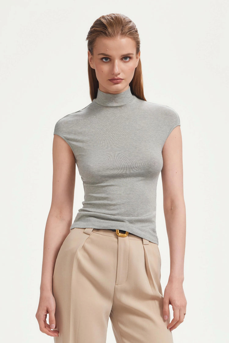 The Sculpting Mock-Neck Top - Heather Grey