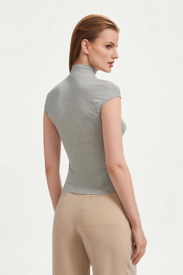 The Sculpting Mock-Neck Top - Heather Grey