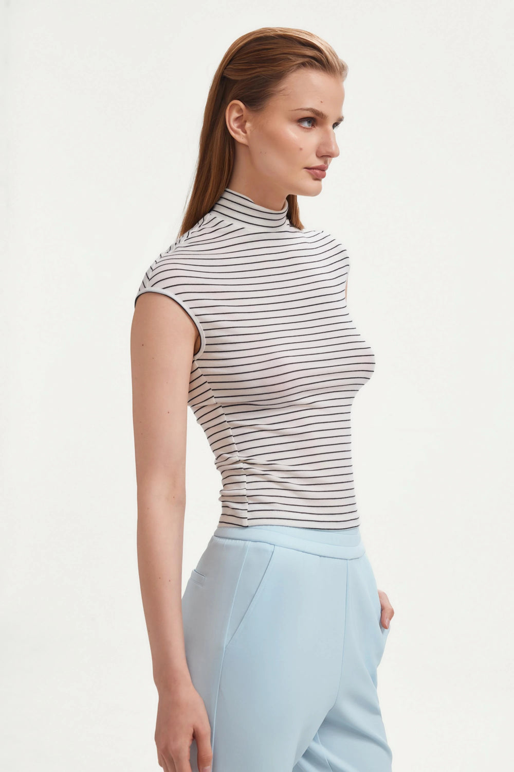 The Sculpting Mock-Neck Top - Ivory Stripe