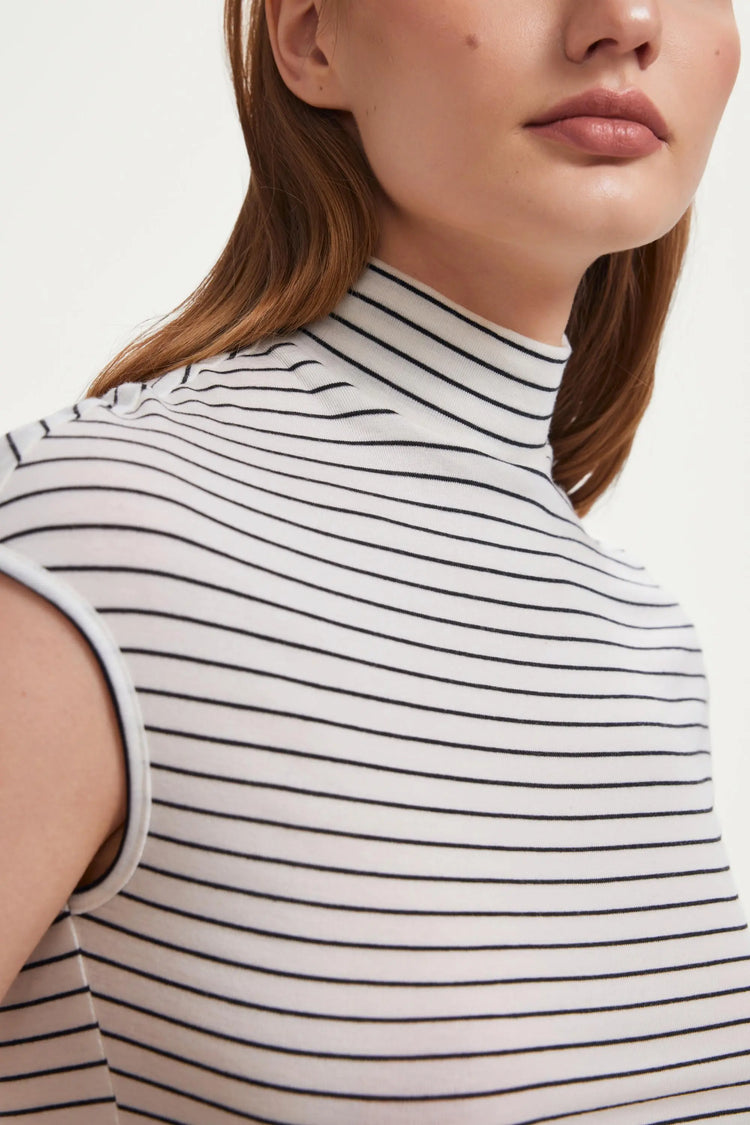 The Sculpting Mock-Neck Top - Ivory Stripe
