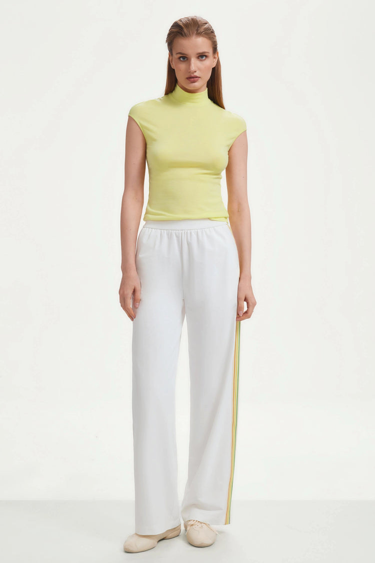The Stripe Side Wide-Leg Pant - Classic White