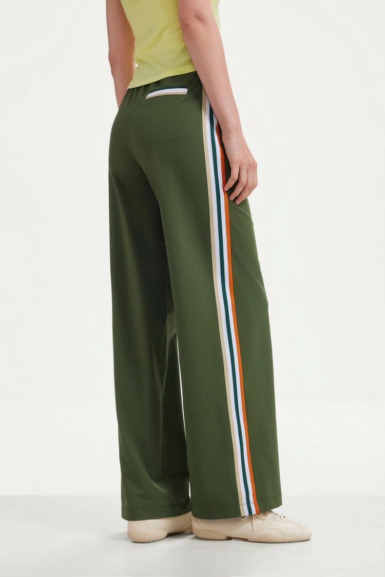 The Stripe Side Wide-Leg Pant - Olive Green