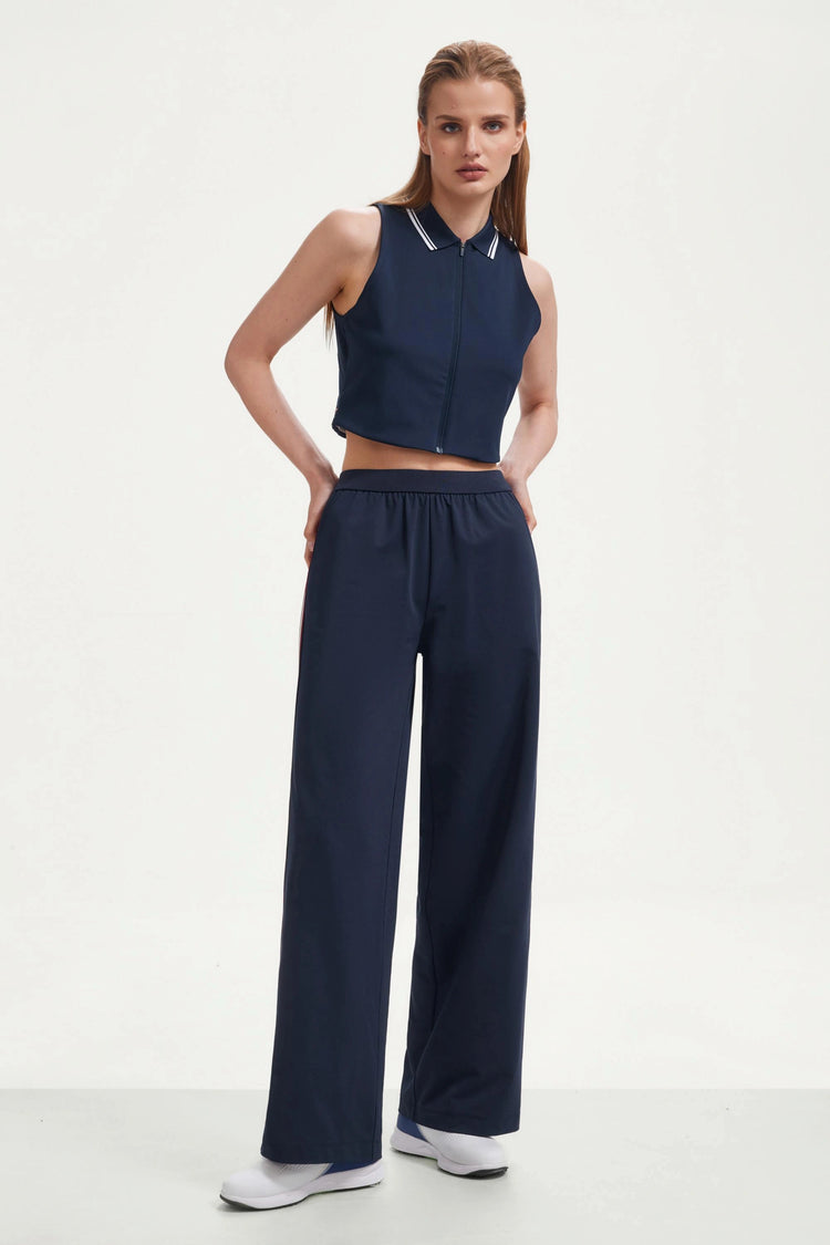 The Stripe Side Wide-Leg Pant - Midnight Navy