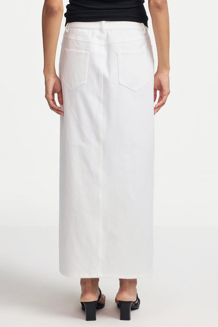 White Stetch Denim Maxi Skirt - Classic White