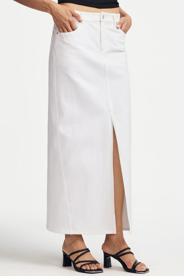 White Stetch Denim Maxi Skirt - Classic White