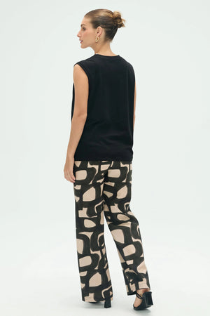 Full-back view of women’s noir black cotton linen tank with relaxed, streamlined shape