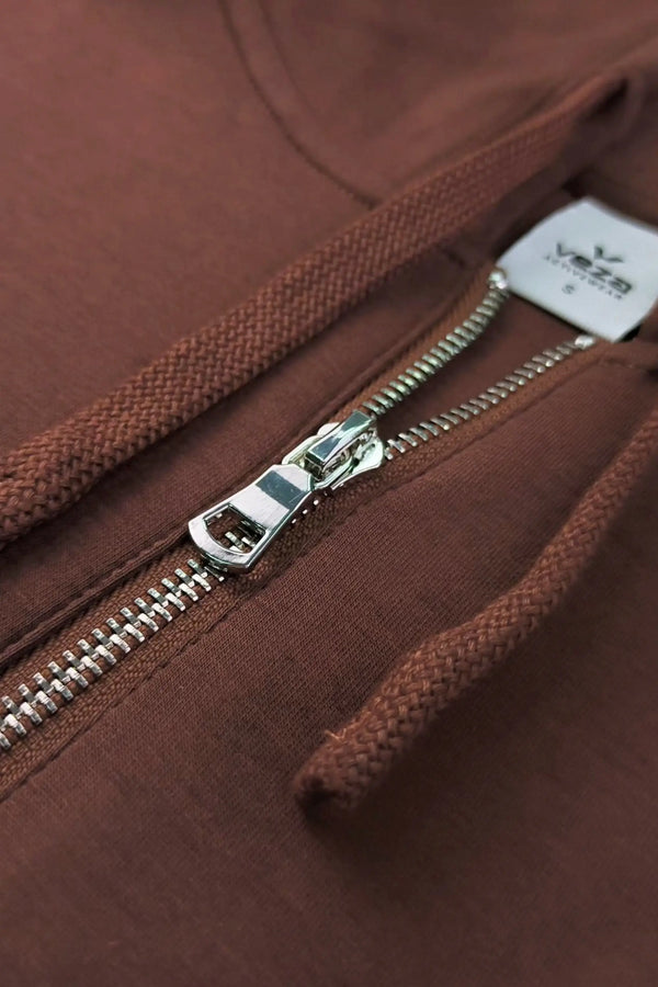 Close-up of the soft modal-wool blend fabric showing a smooth, cozy texture