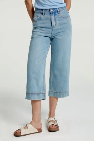 High-rise cropped wide-leg jeans designed for versatile, everyday wear