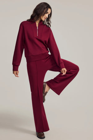 High-rise flare pants in Burgundy Wine designed for polished everyday wear