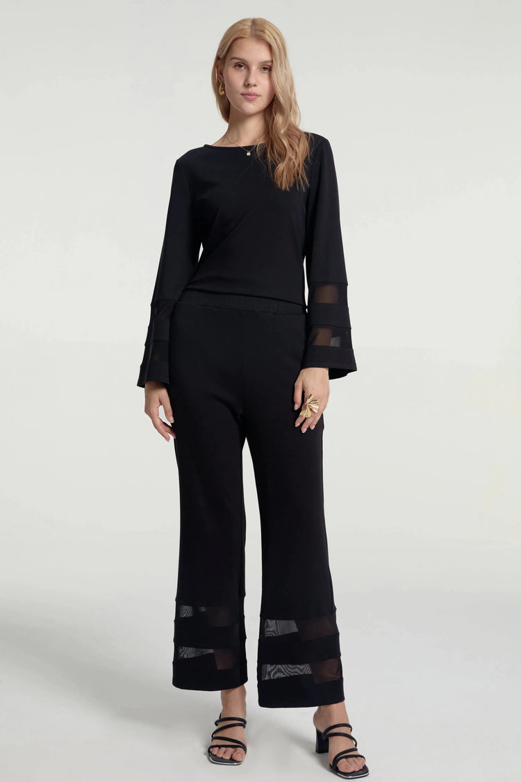 Modern sheer panel set in fluid crepe with clean lines, front view on grey background