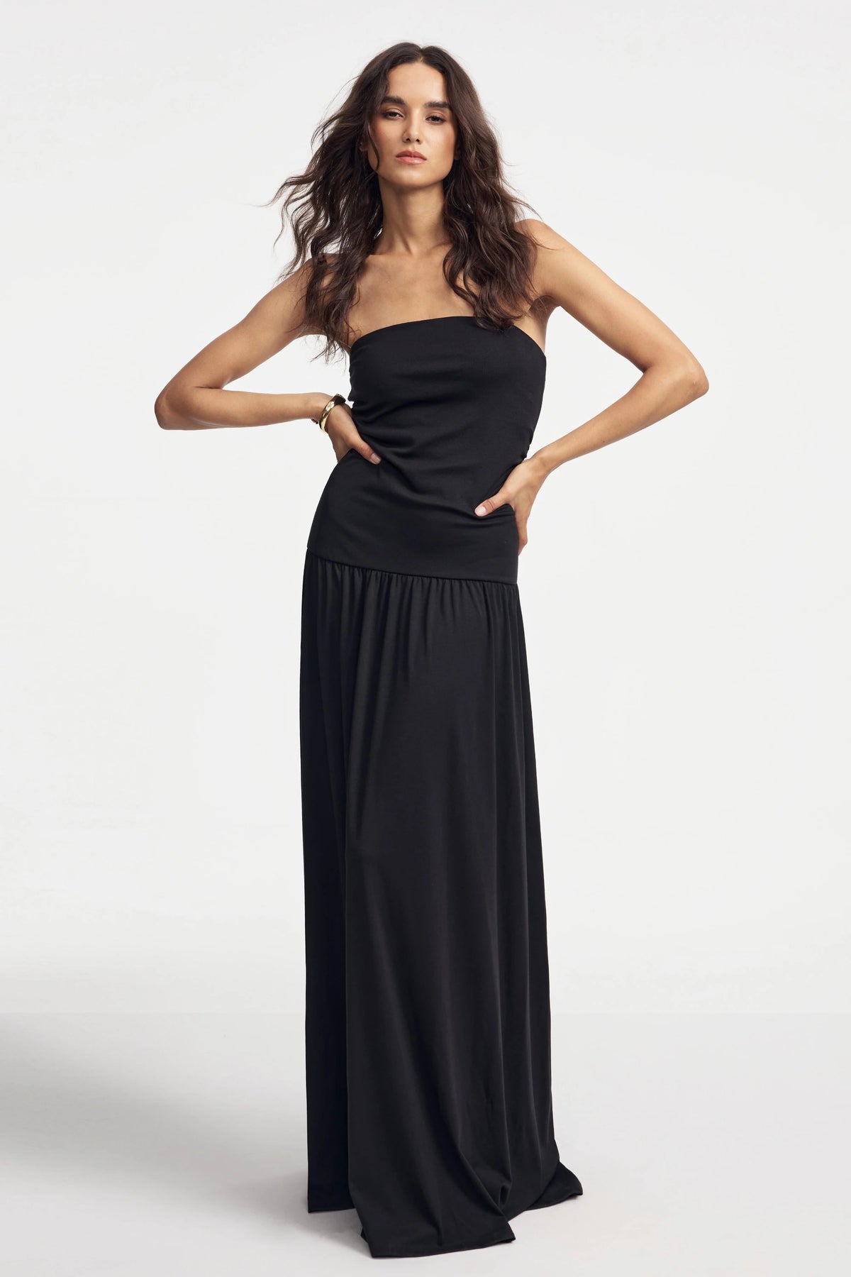 compelling style black strapless a line maxi dress Emara – Effortless Chic, Color:Two Pieces Black