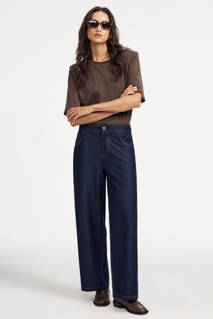 Women’s espresso brown T-shirt bodysuit styled with jeans for an elevated everyday look