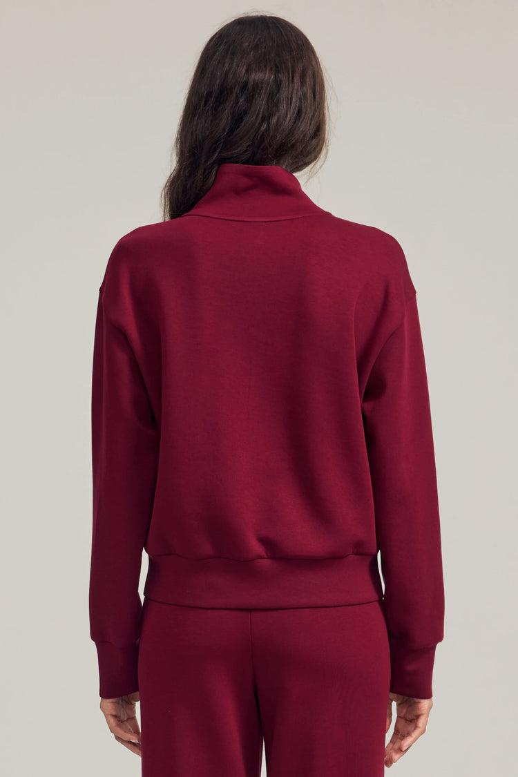 EMARA women’s burgundy wool-blend half-zip pullover, soft breathable knit, back view