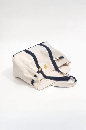 Back view of a premium cotton canvas tote in blue with a clean, timeless design