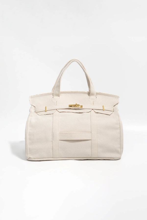 White premium cotton canvas tote with a minimalist, timeless silhouette