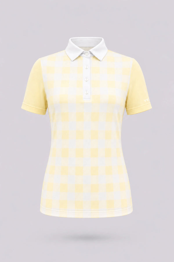 The Sculpt Golf Polo - Yellow Gingham