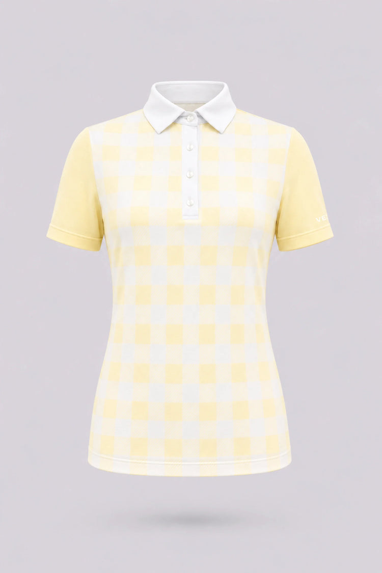 The Sculpt Golf Polo - Yellow Gingham