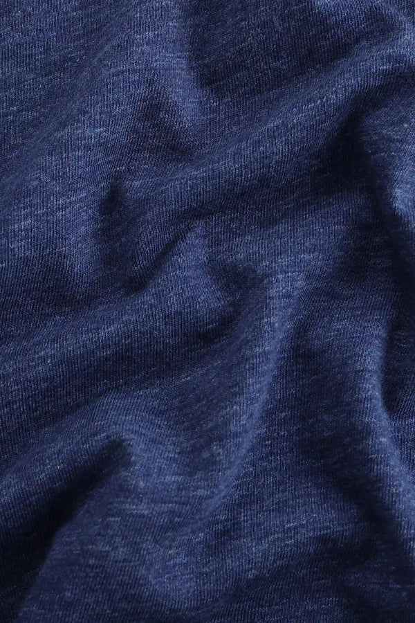 Close-up of the maritime blue cotton-Tencel fabric, showcasing softness and breathable comfort.