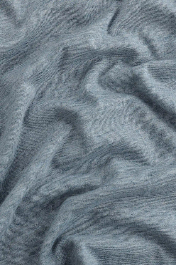 Close-up of the steel blue cotton-Tencel fabric, highlighting softness and breathable everyday comfort.
