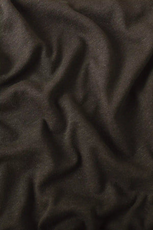 Close-up of the espresso linen–Supima blend fabric, highlighting softness and breathable comfort.