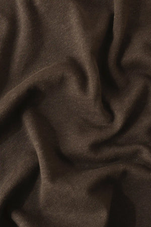 Close-up of the espresso linen–Supima blend fabric, showcasing soft texture and breathable comfort.