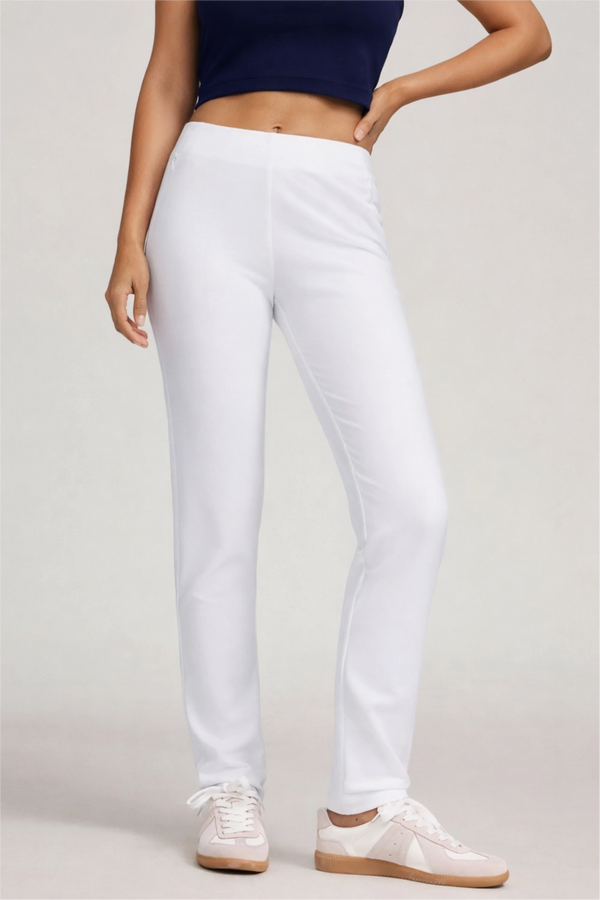 Women’s Cloudline golf pants with zip pockets and slim straight-leg fit, front view