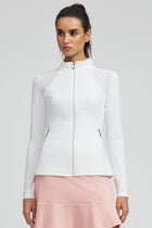 Women’s Peplum Mesh-Panel Zip Jacket - White