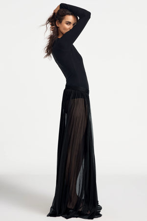 Women’s Essential Long-Sleeve Henley Bodysuit - Jet Black