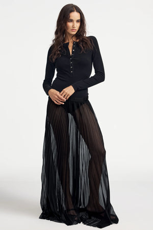 Women’s Essential Long-Sleeve Henley Bodysuit - Jet Black