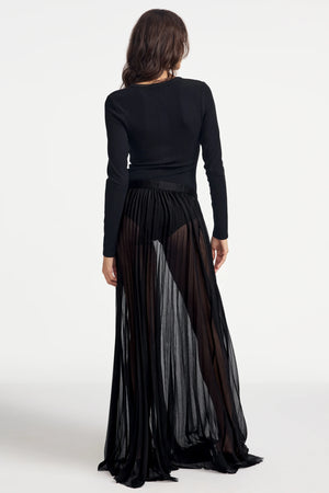 Women’s Essential Long-Sleeve Henley Bodysuit - Jet Black