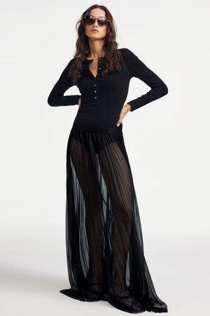 Women’s Essential Long-Sleeve Henley Bodysuit - Jet Black